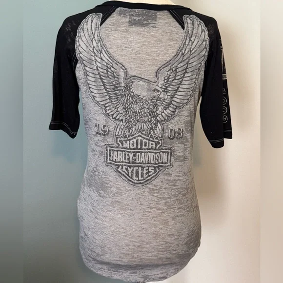 Harley-Davidson Raglan Short Sleeve Tie Front Tee - Picture 2 of 4